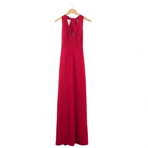 Jill Stuart V-Neck Red Halter Gown with Keyhole Back Size 2 - Picture 1 of 8